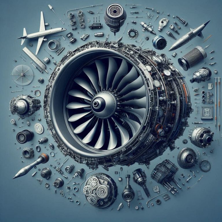 A jet engine and its multiple parts